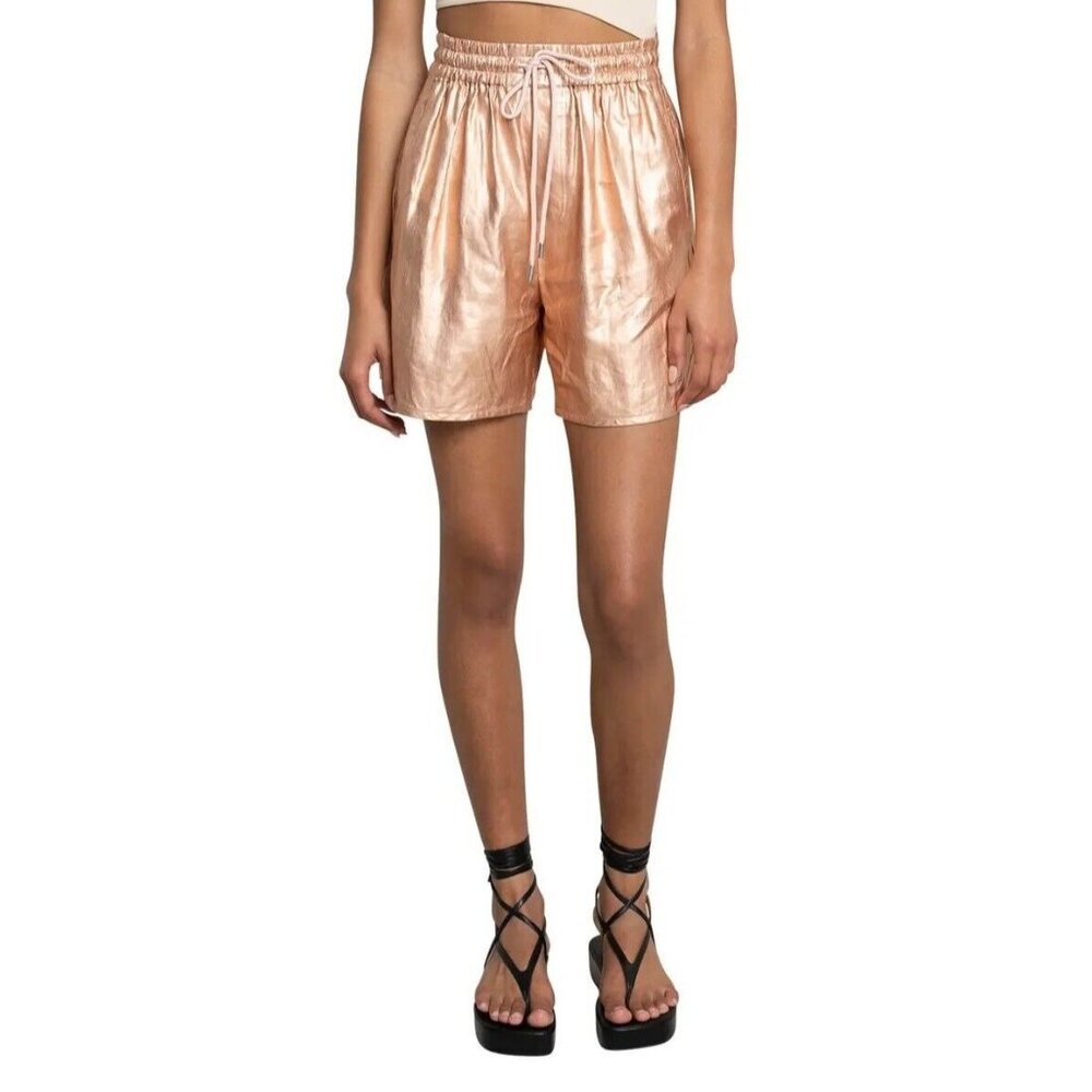 A.L.C. Metallic Rose Gold High-Waist Drawstring Shorts